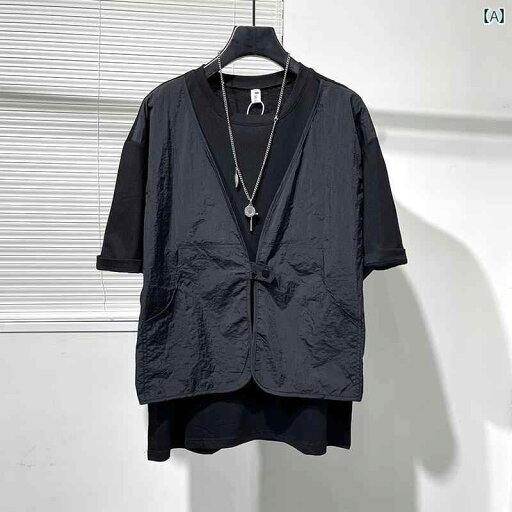Tシャツ かっこいい メンズ 紳士服 メンズ トップス シャツ 韓国 重ね着風 シンプル レトロ ラウンドネック ブラック ホワイト Tシャツ かっこいい メンズ 紳士服 メンズ トップス シャツ 韓国 重ね着風 シンプル レトロ ラウンドネック ブラック ホワイト