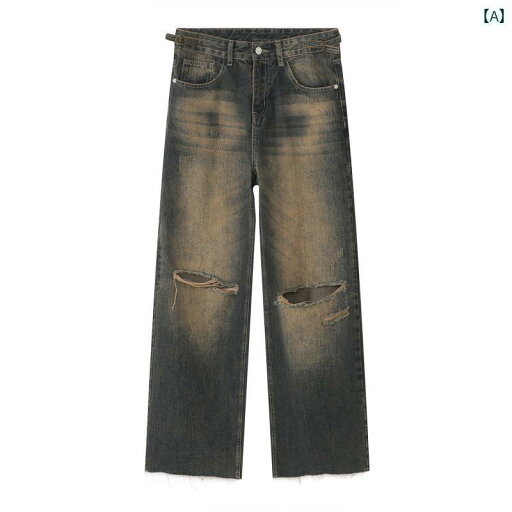 夏 パンツ デニム リップド ジーンズ レトロ ダメージ 錆 アース カラー リッピング 男性用 夏 パンツ デニム リップド ジーンズ レトロ ダメージ 錆 アース カラー リッピング 男性用