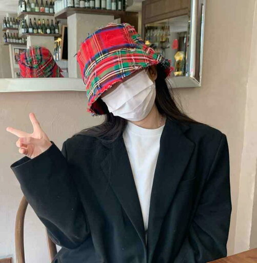 カジュアル バケットハット 赤い 格子縞 漁師 帽子 女性 春 レトロ 小さい 盆地 カジュアル バケットハット 赤い 格子縞 漁師 帽子 女性 春 レトロ 小さい 盆地