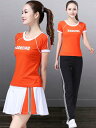 ダンス ウェア レディース スポーツ ダンス服 パフォーマンス カジュアル レジャー 半袖 スカート パンツ 上下セット エアロビクス フィットネス ヒップホッ...