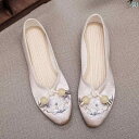 レディース パンプス おしゃれ エスニック マザーズ 婦人靴 春 ポインテッドトゥ 中華風 刺繍 靴 古風 布靴 ローヒール ソフト ソール マッチング チャイナ シューズ 女性