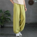 レディース カジュアル パンツ ブルマ リラックス ボトムス 女性用 ラミー ドロップ ワイド レッグ 春秋 ハイウエスト ゆったり レトロ ダッド コットンリネン サルエル