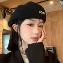 ベレー 帽 秋冬 女性 黒い 韓国 ウール 暖かい 顔 優しい 小さい 帽子 大きい 頭 つぼみ ペター ハット