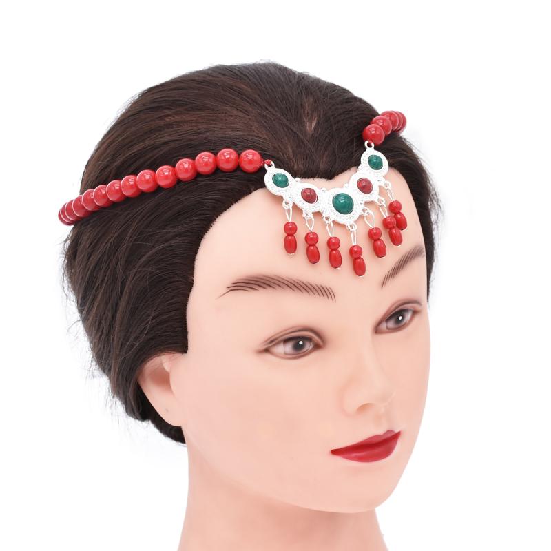 ヘッド ドレス エスニック 頭飾り 額 チェーン 眉毛 ペンダント タッセル アクリル ターコイズネックレス ジュエリー レディース(4)