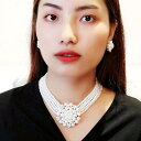 アメリカ 豪華感 フラワー パール ネックレス イヤリング セット パーティー アクセサリー ブライダルウェディング