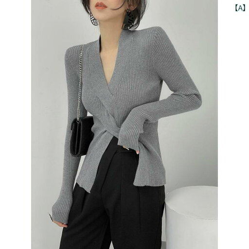 セーター リブ ニット ツイスト ねじり 魅惑 深い Vネック クロス スリット レディース 春秋服 スリム ボディ フィット タイト 長袖 トップス 大人 フェミニン セーター リブ ニット ツイスト ねじり 魅惑 深い Vネック クロス スリット レディース 春秋服 スリム ボディ フィット タイト 長袖 トップス 大人 フェミニン