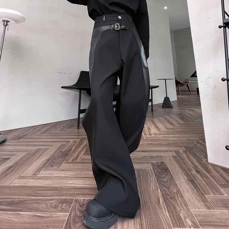パンツ ミディアムローウエスト オールシーズン パッチワーク ロークロッチパンツ ストレートレッグ レジャー メンズ メンズ