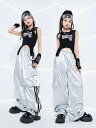 キッズ 子供 ダンス 衣装 セット シルバー キラキラ お腹見せ ヒップホップ ストリート ステージ パフォーマンス ファッション イベント フェス レジャー 目立つ 韓国 おしゃれ かわいい