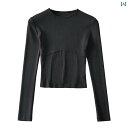 シャツ トップス レディース ファッション アメリカ スタイリッシュ ガールズ 立体 パッチワーク ウエスト ショート Tシャツ 女性 長袖 タイト ボトム ストリート(4)