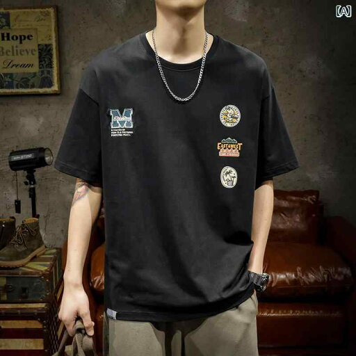 半袖 Tシャツ 夏 トップス アメリカン アウトドア ストリート イラストプリント 古着風 バッジアート装飾 英字数字イラスト フロントワンポイント バッジ刺繍 通気性 綿 コットン100 カジュアル レギュラー ラウンドネック 半袖 Tシャツ 夏 トップス アメリカン アウトドア ストリート イラストプリント 古着風 バッジアート装飾 英字数字イラスト フロントワンポイント バッジ刺繍 通気性 綿 コットン100 カジュアル レギュラー ラウンドネック