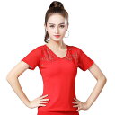 ダンストップス 半袖 Vネック ダンス 服 ラテンダンス 標準 ダンス服 トップス スリムフィット 社交ダンス スクエアダンス 服