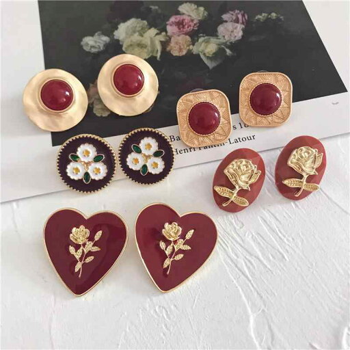 アクセサリー ピアス イヤリング フレンチ レトロ ヴィンテージ風 エナメル ローズ レディース おしゃれ かわいい 赤 レッド アクセサリー ピアス イヤリング フレンチ レトロ ヴィンテージ風 エナメル ローズ レディース おしゃれ かわいい 赤 レッド