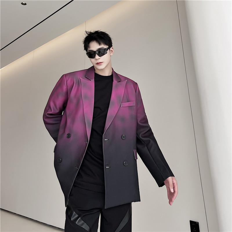 メンズ ファッション 秋 グラデーション 韓国 ストリートギャング 肩パッド フラットカラー カジュアル