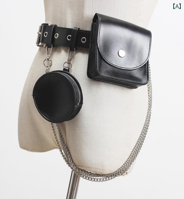 ベルト バッグ レディース ダーク パイオニア ベルト バッグ チェーン コンビ ネーション レイヤード シェイプ ベルト ウエスト ファッション