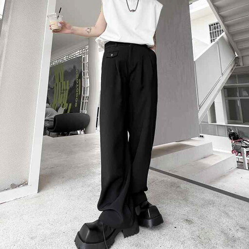 スラックス メンズ デ コンストラクト ワイドレッグパンツ 韓国 レトロ ドレープ ストレート フロアレングスパンツ ミディアムローウエスト オールシーズン スラックス メンズ デ コンストラクト ワイドレッグパンツ 韓国 レトロ ドレープ ストレート フロアレングスパンツ ミディアムローウエスト オールシーズン