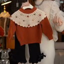 キッズ ウェア 女の子 セーター スーツ 秋冬 幼児 赤ちゃん インナー プルオーバー 子供 厚手 セーター ベルボトム 2点 セット