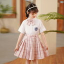 スカート シャツ 女の子 ガールズ 2点 セット 夏 スクール コーラス パフォーマンス 服 ピンク 子供 プリーツスカート
