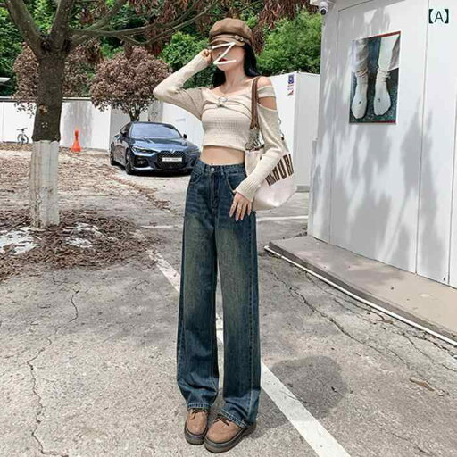 パンツ デニム レディース レトロ ブルー ジーンズ 女性 秋 ハイウエスト ストレート 子供 フロア レングス ワイド レッグ パンツ デニム レディース レトロ ブルー ジーンズ 女性 秋 ハイウエスト ストレート 子供 フロア レングス ワイド レッグ