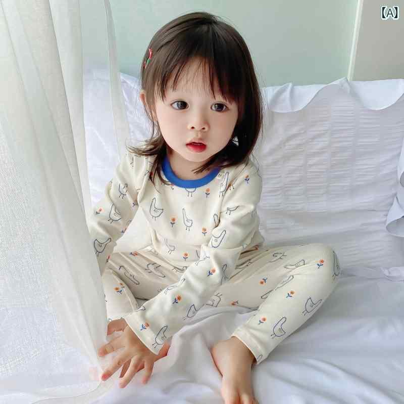 楽天カラフル365マーケットキッズ パジャマ ルームウェア 部屋着 子供用 綿 サーマル 秋冬 ベビー 韓国 ホーム 服 セット 男の子 女の子 秋服 秋 ズボン