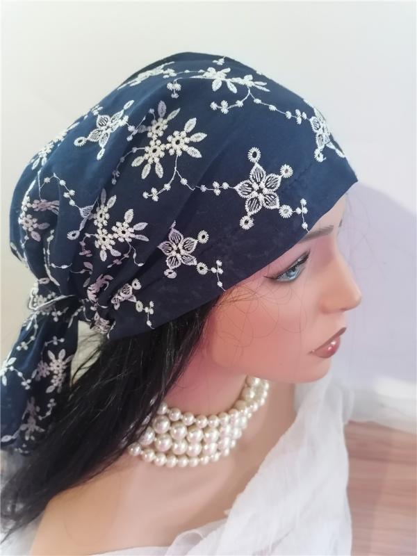 ターバン 帽子 エスニック レディース ファッション アクセサリー 紺 帽子 刺繍 バンダナ ストリート 花柄 フラワー ケア帽子