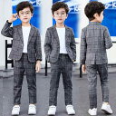 子供服 キッズ スーツ セット 男の子 おしゃれ ボーイズ カジュアル 秋 チェック 韓国 コットン おかけ シングルブレスト グレー