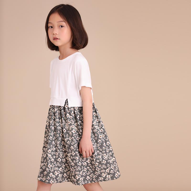 楽天カラフル365マーケットドレス ワンピース キッズ かわいい ナチュラル 子供服 夏 女の子 親子 スタイル 通勤 綿 ラウンドネック スプライス 花柄 半袖