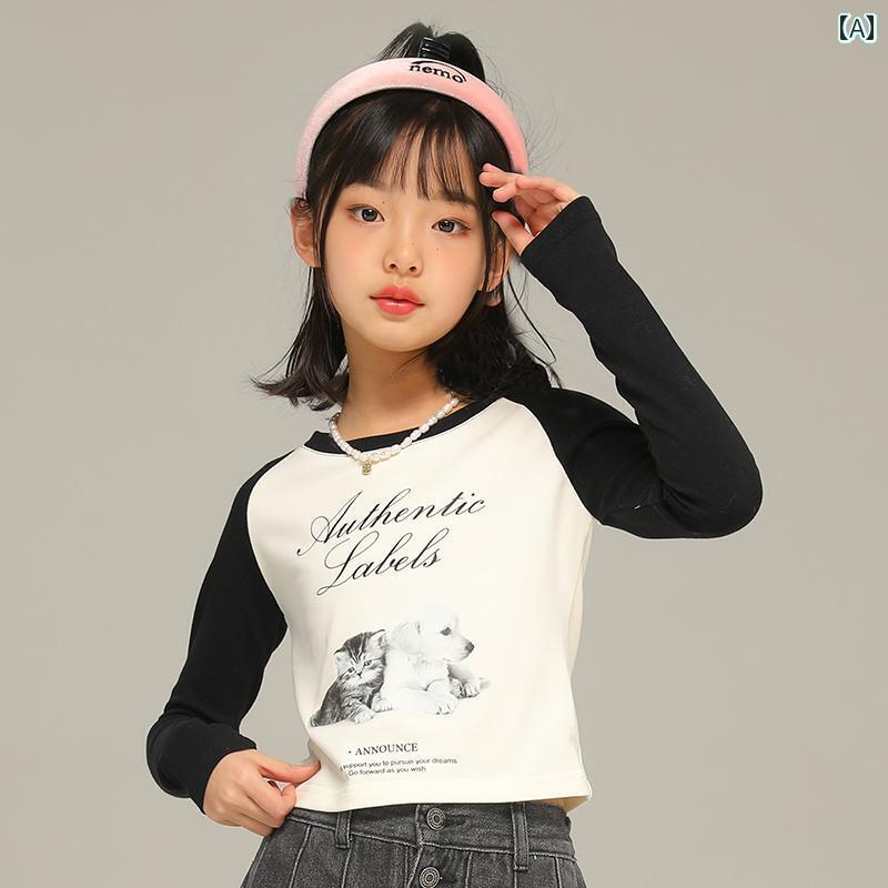 楽天カラフル365マーケットトップス 子供服 おしゃれ ナチュラル 普段着 キッズ 女の子 長袖 Tシャツ 春 スタイル中 大型 子供用 ゆったり シンプル プリント 薄手