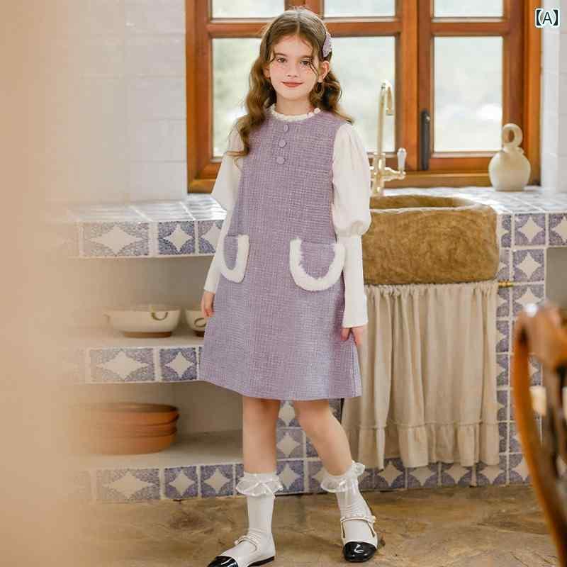 楽天カラフル365マーケットドレス キッズ ワンピース おしゃれ かわいい 女の子 子供服 ベスト 裏起毛 プリンセス 秋冬 エレガント スタイル 子供