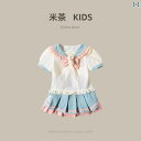 子供服 セットアップ カジュアル かわいい 女の子 韓国 jk 制服 スーツ 夏 子供 セーラー 服 カレッジ スタイル 学生 服 おしゃれ 2点 セット