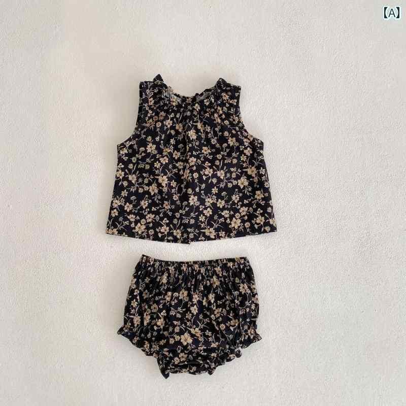 パンツ ベビー服 幼児 女の子用 夏用 幼児 スタイル 花柄 スーツ スタイリッシュ キノコ カラー
