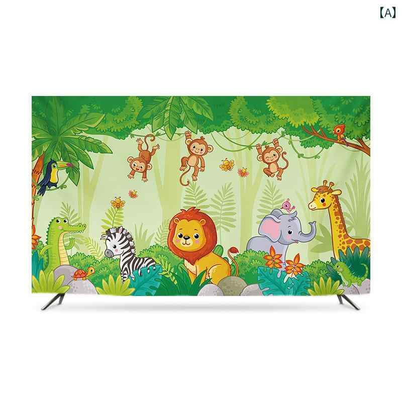 楽天カラフル365マーケットテレビカバー 防塵 おしゃれ 55インチ ダスト 保護 クロス 液晶TVカバー 布 生活品 インテリア イラスト アニマル