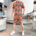 夏ウェア メンズ 紳士服 メンズ 2点セット シャツ ショートパンツ プリント 夏 ファッション 半袖 カジュアル スポーツ