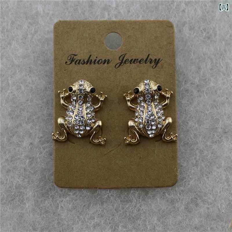 レディース ファッション アクセサリー オールシーズン 装飾 カエル ピアス 耳飾り ユニーク 韓国 精巧 ライン ストーン