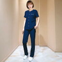 クリニック 制服 介護 リハビリ ユニフォーム レディース 医師 看護 美容 技術者 歯科 作業着 韓国 半袖 大きめサイズ ネイビー ポリエステル おしゃれ ...