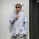 長袖 シャツ メンズ 春秋 トップス ストライプ 縦縞 豪華感 ジャケット スクエアネック 襟 前開き ボタン 布バッジ装飾 ボタン装飾 綿混紡 都会 レジャー ビジネスカジュアル さわやか