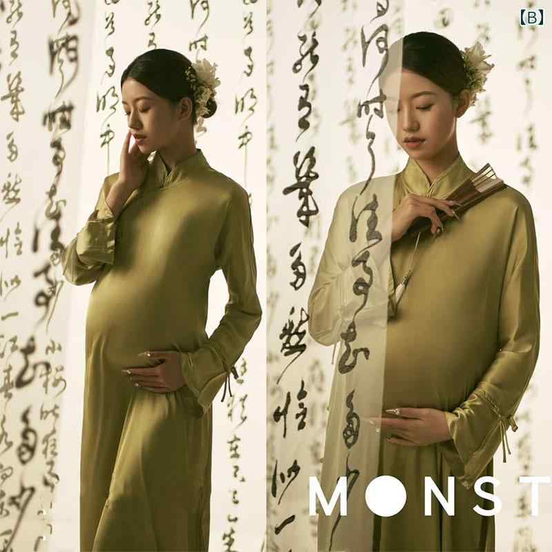 マタニティ おしゃれ 衣装 フォト スタジオ 中国風 レトロ チャイナドレス 妊婦 フリーサイズ かわいい ワンピース スカート