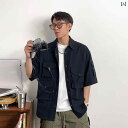 半袖 シャツ メンズ メンズ 夏 トップス ジャケット 襟 前開き ボタン装飾 マルチポケット カバーマチ ポケット 通気性 綿混紡 都会 ワークシャツ レジャー カジュアル