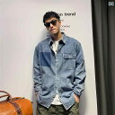 長袖 シャツ メンズ メンズ 春秋 トップス ジャケット アメリカン デニム ウォッシュド レトロ ヴィンテージ風 ストリート 襟 ポケット装飾 ダブルブレスト 都会 綿混紡 ポリウレタンストレッチ繊維 レジャー カジュアル