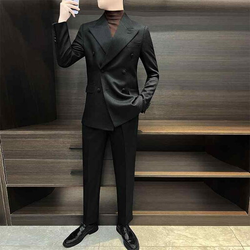 メンズ スーツ ジャケット パンツ おしゃれ スタイリッシュ 春秋 カジュアル ダブルスリット ポリエステル パーティー 大きめサイズ ブラック メンズ メンズ スーツ ジャケット パンツ おしゃれ スタイリッシュ 春秋 カジュアル ダブルスリット ポリエステル パーティー 大きめサイズ ブラック メンズ
