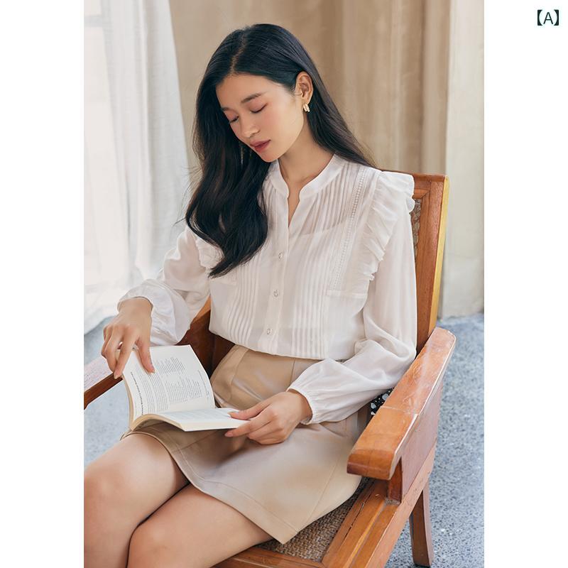 レディース 大きめサイズ 婦人服 トップス カジュアル シンプル おしゃれ ぽっちゃり体型 ゆったり ブラウス 薄手 春 フリル(4)
