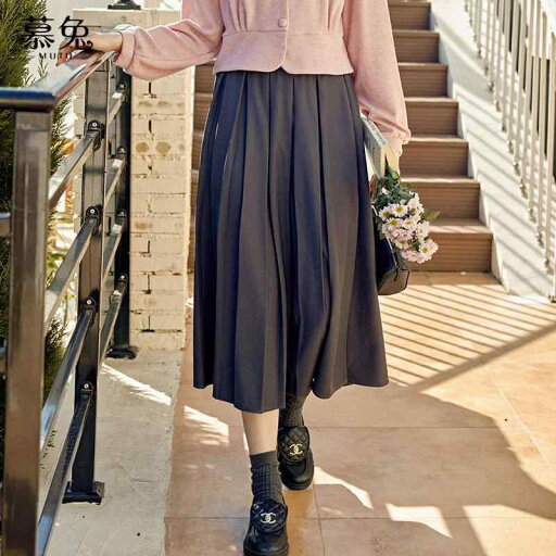 スカート レディース ボトムス グレー ハイウエスト a ライン プリーツスカート 女性 春 小さい スリム ミドル丈 スカート レディース ボトムス グレー ハイウエスト a ライン プリーツスカート 女性 春 小さい スリム ミドル丈