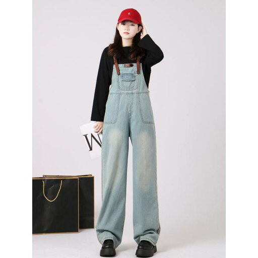 パンツ オーバーオール サロペット レディース デニム サスペンダー 女性 春秋 レトロ ストレート ワイド レッグ パンツ オーバーオール サロペット レディース デニム サスペンダー 女性 春秋 レトロ ストレート ワイド レッグ