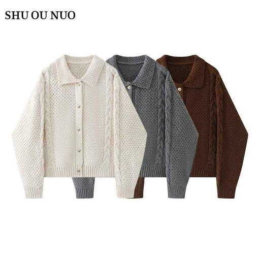 ジャケット トップス レディース ファッション 秋冬 ポロ 襟 ソフト ワックス ゆったり 優しい セーター 女性 ニットカーディガン ジャケット トップス レディース ファッション 秋冬 ポロ 襟 ソフト ワックス ゆったり 優しい セーター 女性 ニットカーディガン