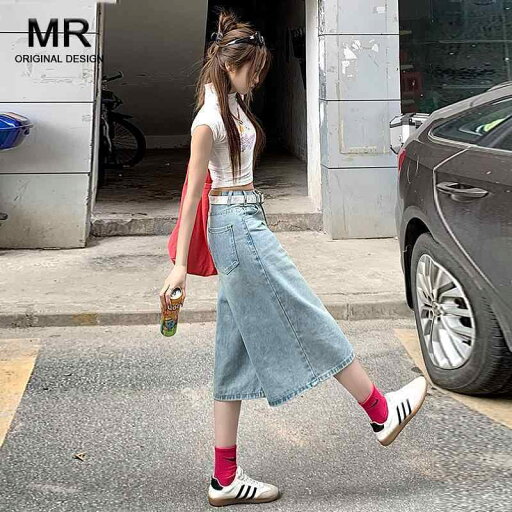 デニムパンツ レディース アメリカ ストリート レトロ ワイド レッグ ジーンズ 女性 春夏 カジュアル ダメージ クロップドパンツ デニムパンツ レディース アメリカ ストリート レトロ ワイド レッグ ジーンズ 女性 春夏 カジュアル ダメージ クロップドパンツ