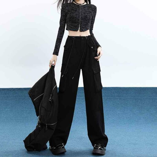 パンツ レディース ボトムス ズボン 女性用 アメリカン ハイウエスト カジュアル カーゴパンツ ストリート レトロ ストレート ワイド レッグ パンツ レディース ボトムス ズボン 女性用 アメリカン ハイウエスト カジュアル カーゴパンツ ストリート レトロ ストレート ワイド レッグ
