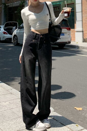 パンツ デニムパンツ ワイド ゆったり レディース 秋冬 黒 ワイド レッグ ストレート スリム 女性 小さい フロアレングス パンツ デニムパンツ ワイド ゆったり レディース 秋冬 黒 ワイド レッグ ストレート スリム 女性 小さい フロアレングス