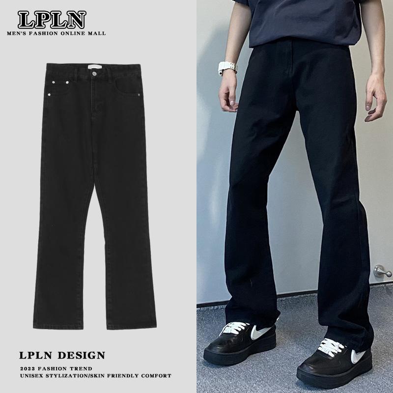 パンツ デニムパンツ ストリート かっこいい アメリカン レトロ ウォッシュド ブラック ブーツ カット ジーンズ ゆったり カジュアル スタック メンズ レディース