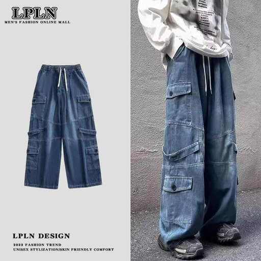 パンツ カーゴパンツ ナショナル ファッション アメリカン レトロ ジーンズ メンズ レディース ストレート ワイド レッグ ヒップ ホップ ヒップ ホップ ワークウェア ブルー ズボン パンツ カーゴパンツ ナショナル ファッション アメリカン レトロ ジーンズ メンズ レディース ストレート ワイド レッグ ヒップ ホップ ヒップ ホップ ワークウェア ブルー ズボン