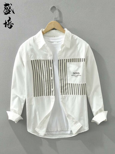 トップス シャツ トップス シャツ ジャケット メンズ 男性用 スプライシング ストライプ 長袖 カジュアル 和風 文学 風 綿 トップス シャツ トップス シャツ ジャケット メンズ 男性用 スプライシング ストライプ 長袖 カジュアル 和風 文学 風 綿
