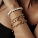 ブレスレット レディース アクセサリー おしゃれ 欧米 パンク 合金 チェーン スタック メタルチェーン イミテーションパール入り OK バックル 4本 セット